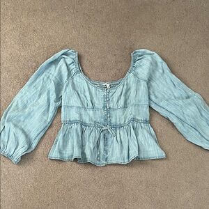 Aerie Light Blue Peasant Blouse